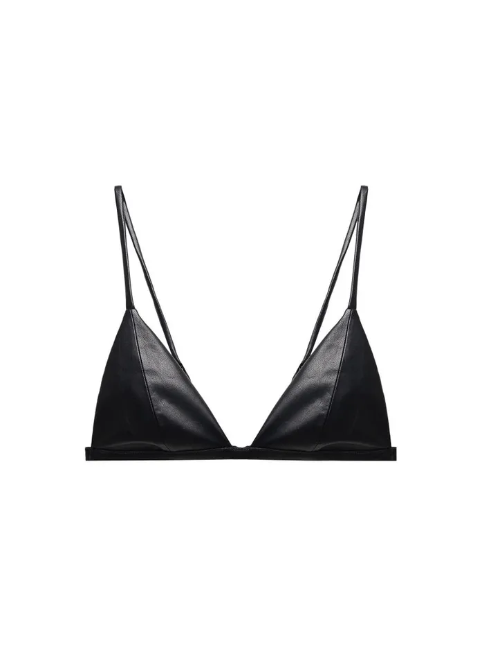 Fleur Du Mal Bralettes and Wireless Bras Women Vegan Leather Triangle Bra Black