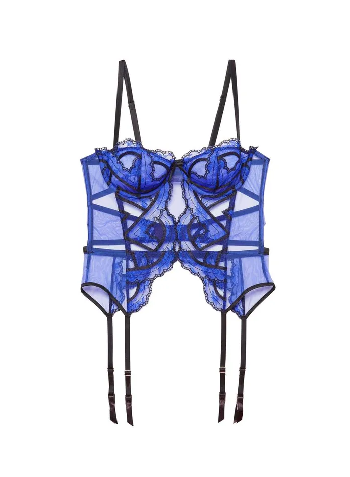 Fleur Du Mal Bustiers and Bra Tops Women Hendrix Embroidery Garter Basque Electric Blue Fleur Du Mal Bustiers and Bra Tops Women Hendrix Embroidery Garter Basque Electric Blue