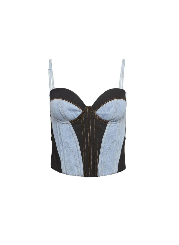 Fleur Du Mal Bustiers and Bra Tops Women Two Tone Denim Bustier Blacklightwash Denim Fleur Du Mal Bustiers and Bra Tops Women Two Tone Denim Bustier Blacklightwash Denim