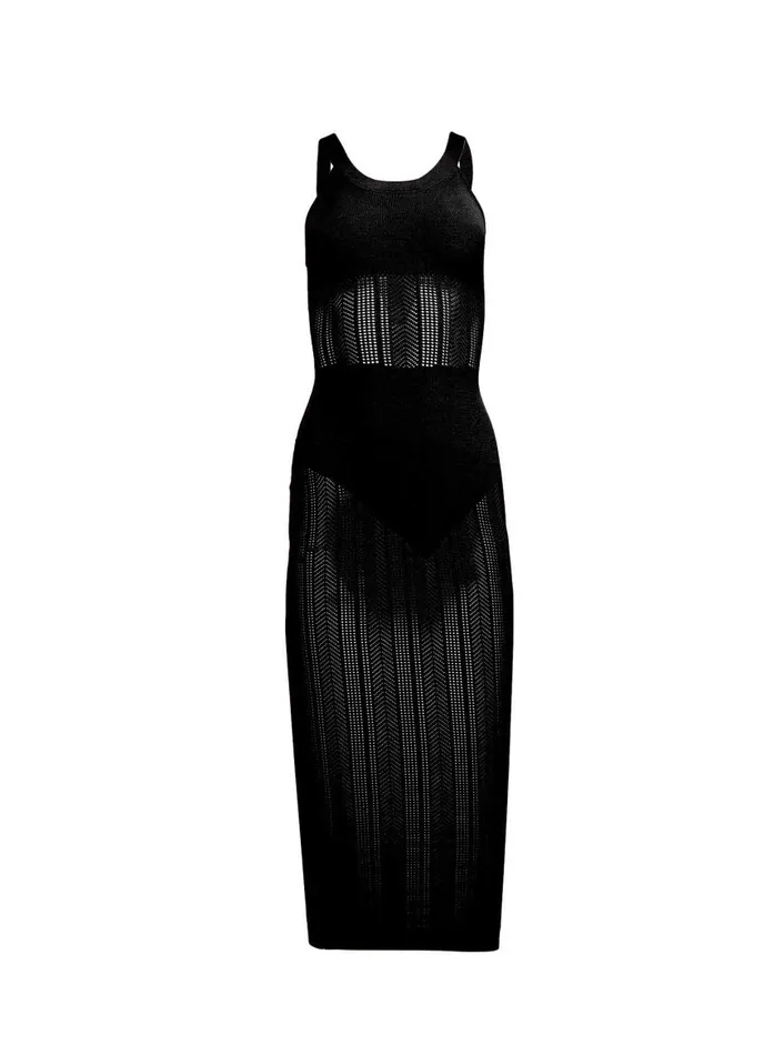 Fleur Du Mal Dresses Women Linear Pointelle Knit Dress Black Fleur Du Mal Dresses Women Linear Pointelle Knit Dress Black