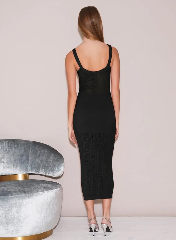 Fleur Du Mal Dresses Women Linear Pointelle Knit Dress Black Fleur Du Mal Dresses Women Linear Pointelle Knit Dress Black