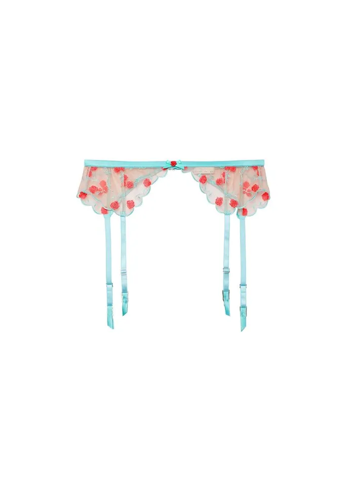 Fleur Du Mal Garters and Belts Women Rose U0026 Vine Embroidery Garter Belt Bright Jade