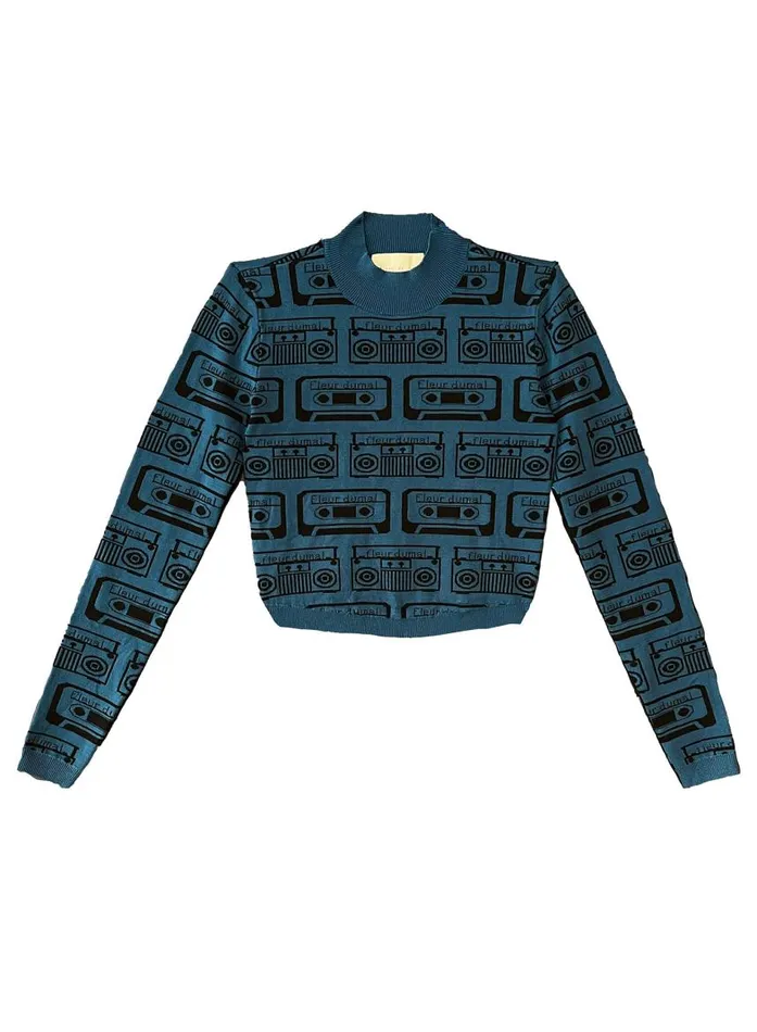 Fleur Du Mal Knitwear Women Boombox Knit Sweater Jazz Blue Fleur Du Mal Knitwear Women Boombox Knit Sweater Jazz Blue