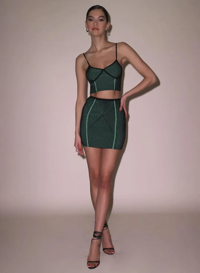 Fleur Du Mal Knitwear Women Rib Knit Mini Skirt Greenblack Rib Fleur Du Mal Knitwear Women Rib Knit Mini Skirt Greenblack Rib