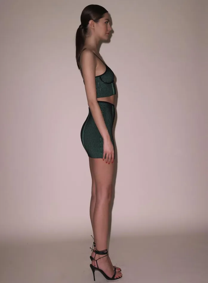 Fleur Du Mal Knitwear Women Rib Knit Mini Skirt Greenblack Rib Fleur Du Mal Knitwear Women Rib Knit Mini Skirt Greenblack Rib