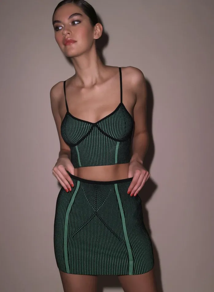Fleur Du Mal Knitwear Women Rib Knit Mini Skirt Greenblack Rib Fleur Du Mal Knitwear Women Rib Knit Mini Skirt Greenblack Rib