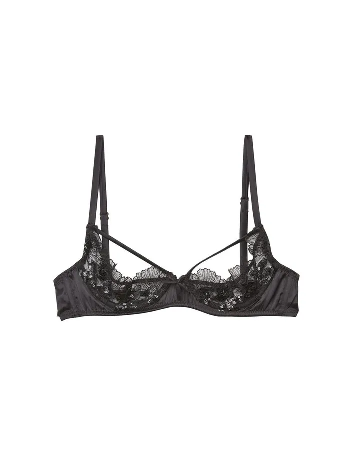 Fleur Du Mal Pleasure Women Sequin Violet Embroidery Ouvert Bra Black Fleur Du Mal Pleasure Women Sequin Violet Embroidery Ouvert Bra Black