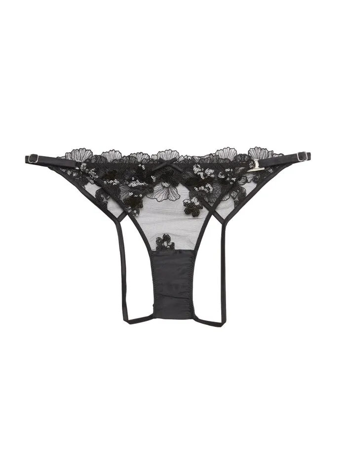 Fleur Du Mal Pleasure Women Sequin Violet Embroidery Ouvert Panty Black Fleur Du Mal Pleasure Women Sequin Violet Embroidery Ouvert Panty Black