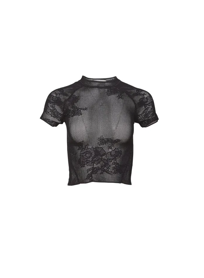 Fleur Du Mal TShirts and Short Sleeves Women Lace Pointelle Tee Black Fleur Du Mal TShirts and Short Sleeves Women Lace Pointelle Tee Black
