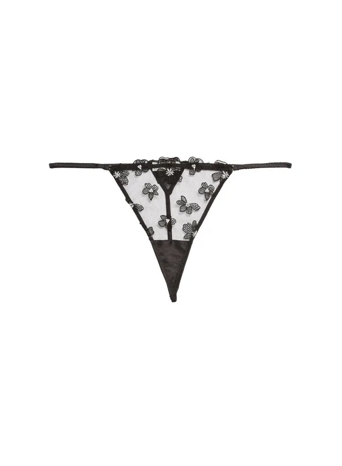 Fleur Du Mal Thongs Women Petal Embroidery VString Black Fleur Du Mal Thongs Women Petal Embroidery VString Black