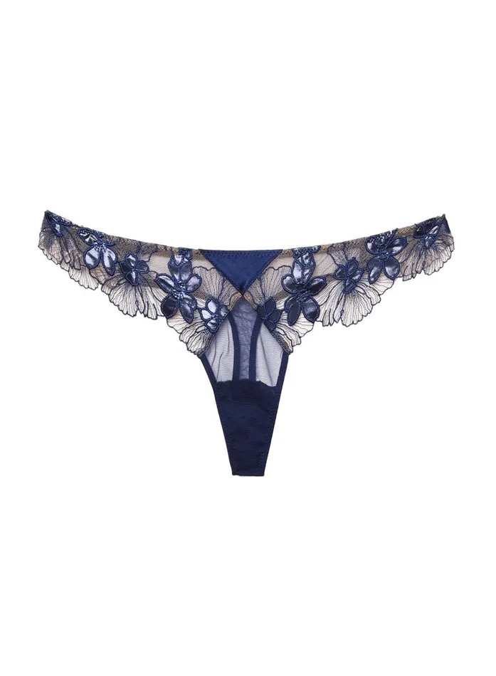 Fleur Du Mal Thongs Women Violet Thong Nighttime Blue Fleur Du Mal Thongs Women Violet Thong Nighttime Blue
