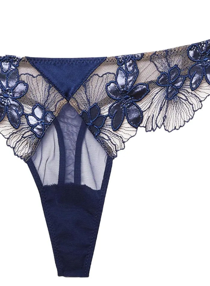 Fleur Du Mal Thongs Women Violet Thong Nighttime Blue Fleur Du Mal Thongs Women Violet Thong Nighttime Blue