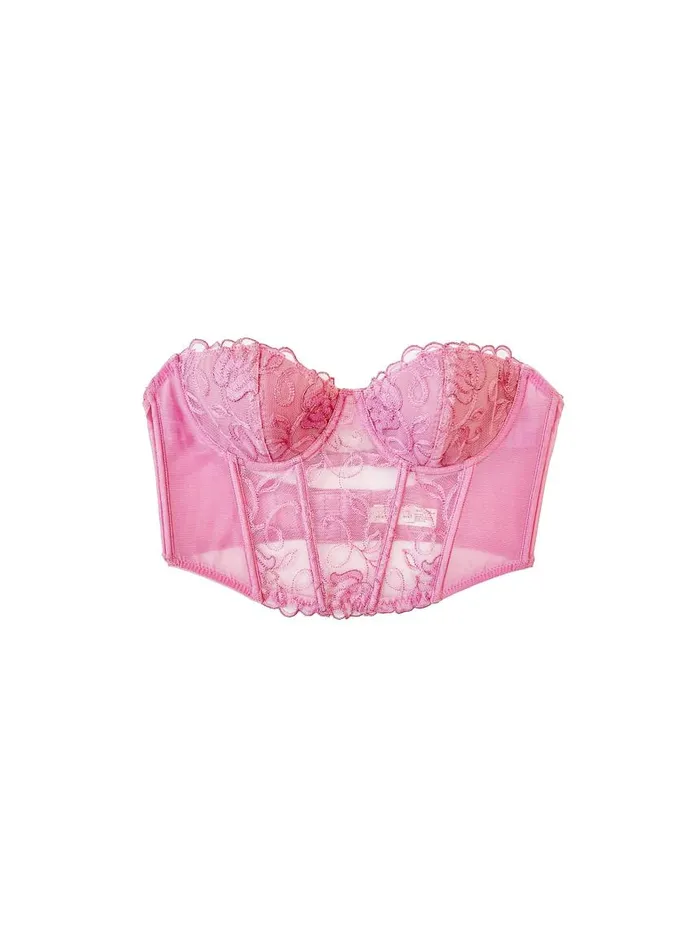 Fleur Du Mal Underwire Bras Women Bella Embroidery Bustier Bisou Pink Fleur Du Mal Underwire Bras Women Bella Embroidery Bustier Bisou Pink