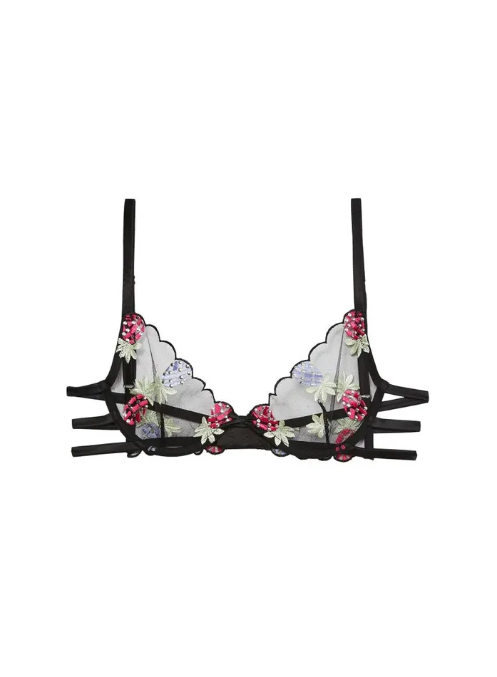 Fleur Du Mal Underwire Bras Women Pineapple Embroidery Demi Bra Black Fleur Du Mal Underwire Bras Women Pineapple Embroidery Demi Bra Black