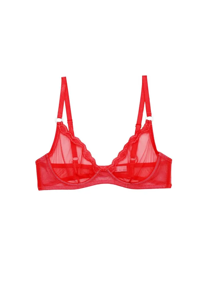 Fleur Du Mal Underwire Bras Women Sheer Tulle Demi Bra Rouge Fleur Du Mal Underwire Bras Women Sheer Tulle Demi Bra Rouge
