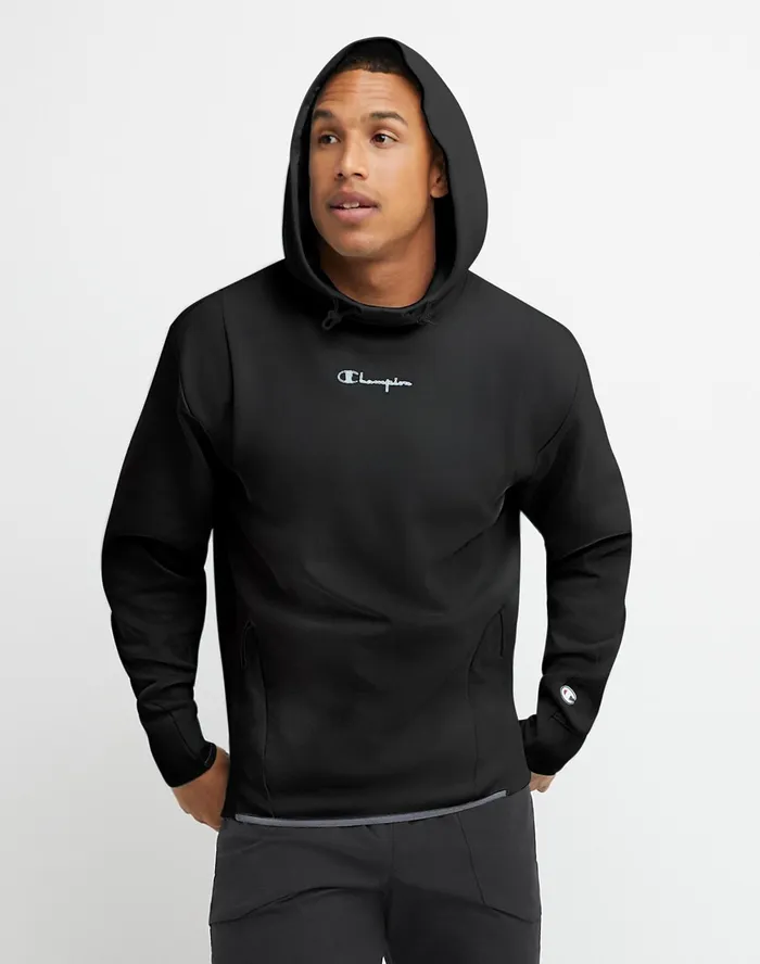 Flex Hoodie Script Logo Black Men Champion Hoodies and Sweatshirts
