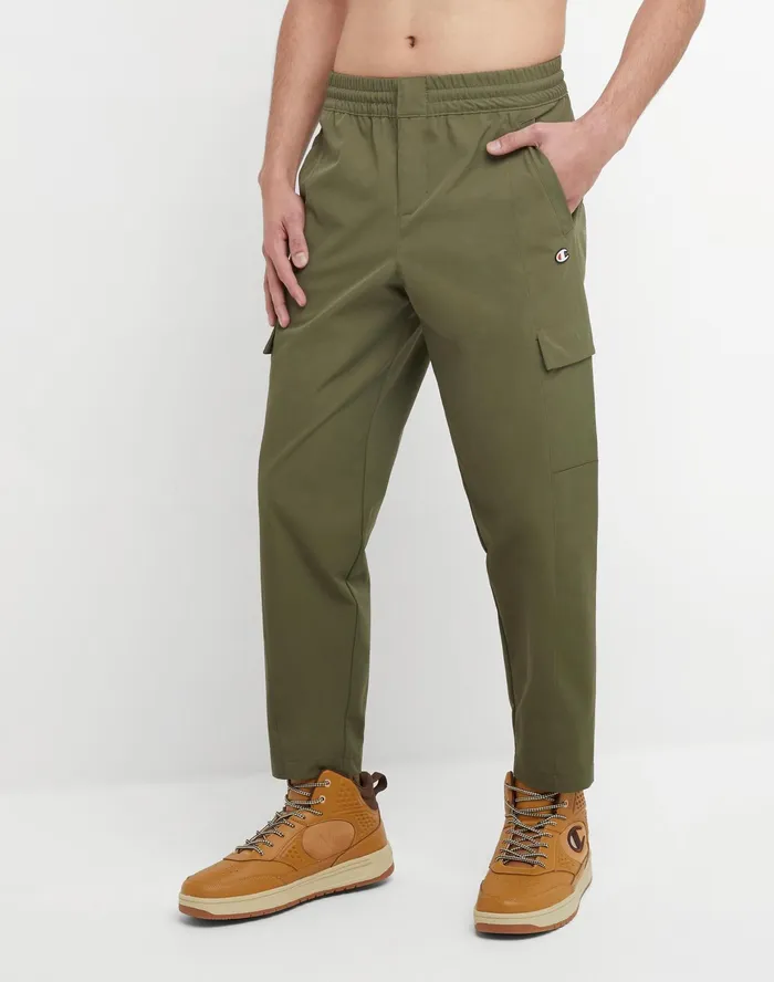 Flex Woven Stretch Pants Rubber Champion Logo 275034 Cargo Olive Men Champion Pants and Joggers