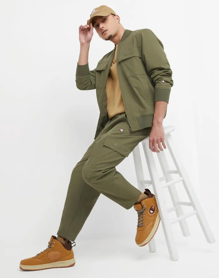 Flex Woven Stretch Pants Rubber Champion Logo 275034 Cargo Olive Men Champion Pants and Joggers