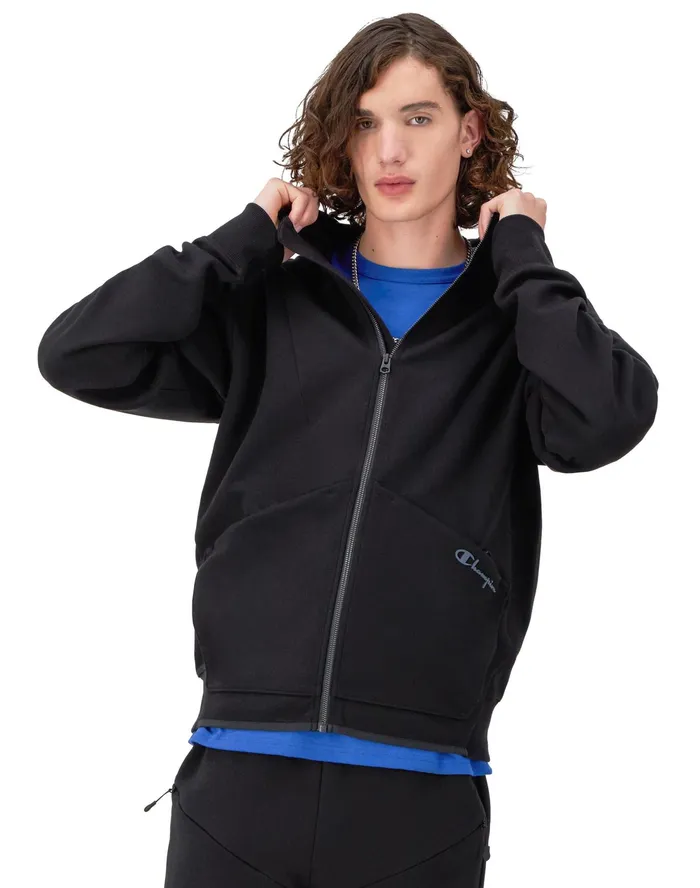 Flex ZipFront Hoodie Script Logo Black Men Champion Jackets