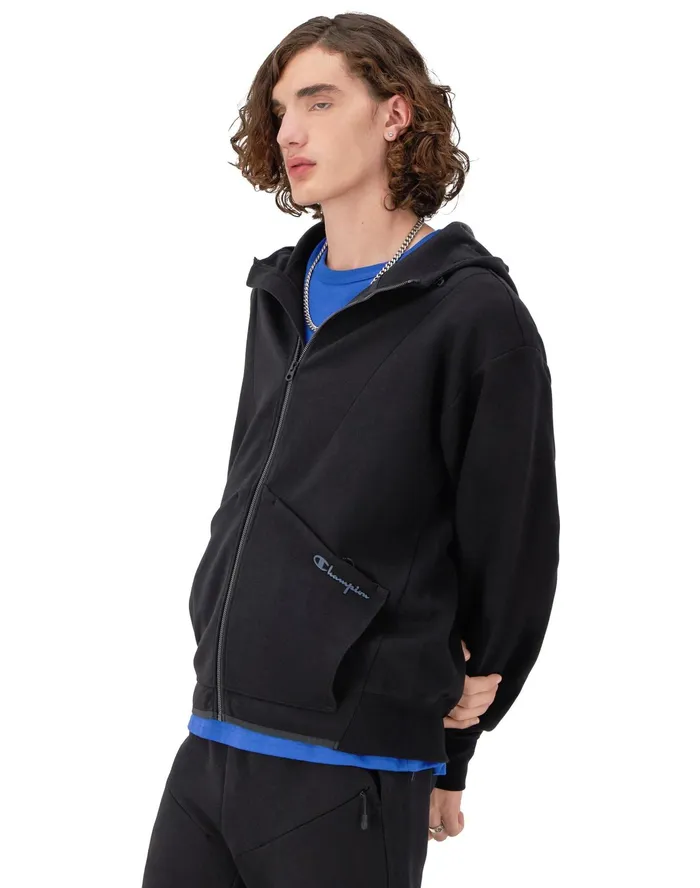 Flex ZipFront Hoodie Script Logo Black Men Champion Jackets