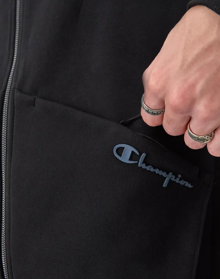 Flex ZipFront Hoodie Script Logo Black Men Champion Jackets
