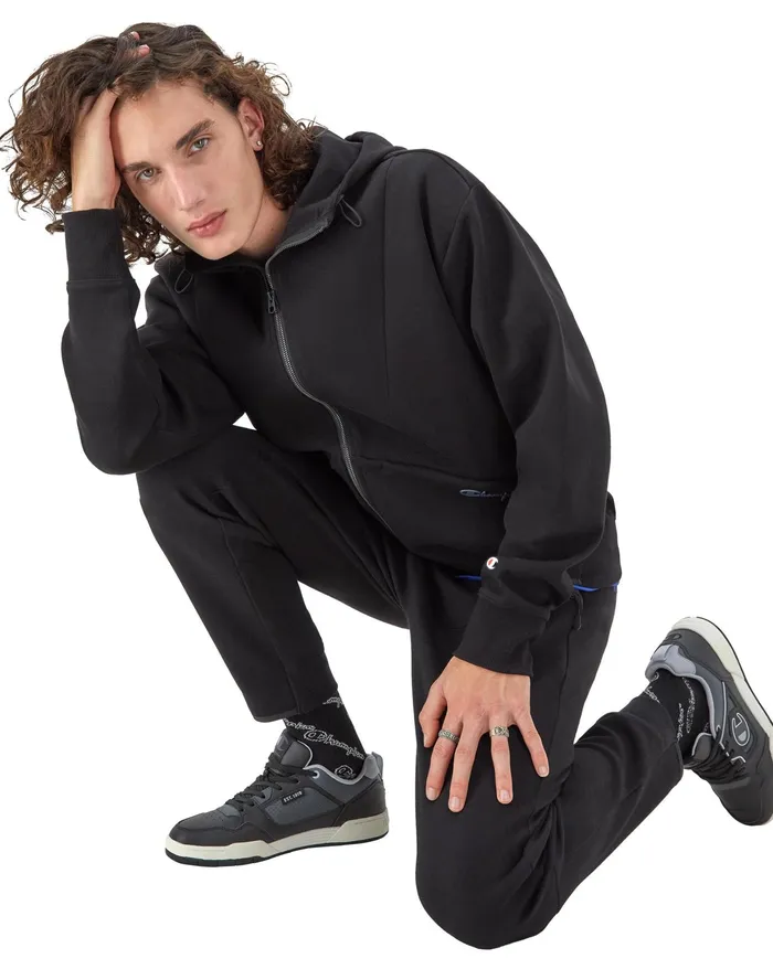 Flex ZipFront Hoodie Script Logo Black Men Champion Jackets