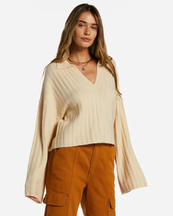 Flip Out Cropped Sweater White Cap 1 Women Billabong Sweaters