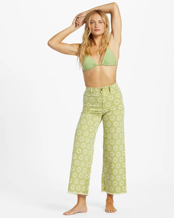 Free Fall Print Wide Leg Pants Green Eyes Women Billabong Denim