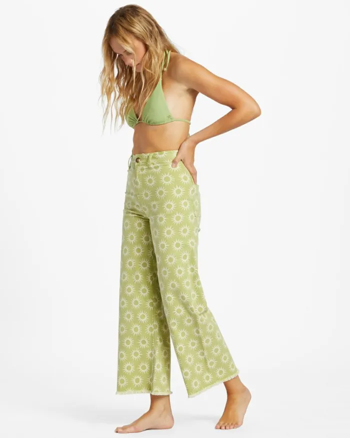 Free Fall Print Wide Leg Pants Green Eyes Women Billabong Denim