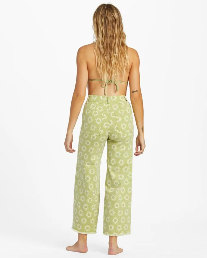 Free Fall Print Wide Leg Pants Green Eyes Women Billabong Denim