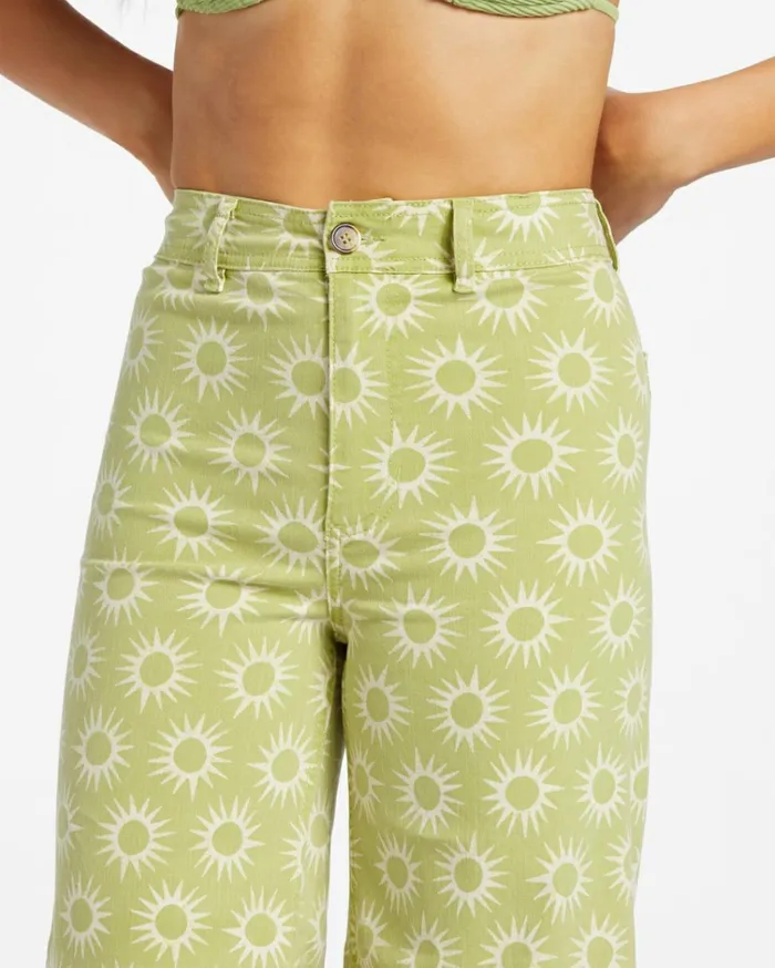 Free Fall Print Wide Leg Pants Green Eyes Women Billabong Denim