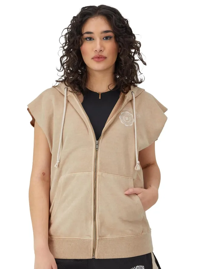 French Terry Sleeveless Hoodie 1919 Rochester Ny Graphic Sun Dye Champagne Frost Women Champion Hoodies and Sweatshirts French Terry Sleeveless Hoodie 1919 Rochester Ny Graphic Sun Dye Champagne Frost Women Champion Hoodies and Sweatshirts