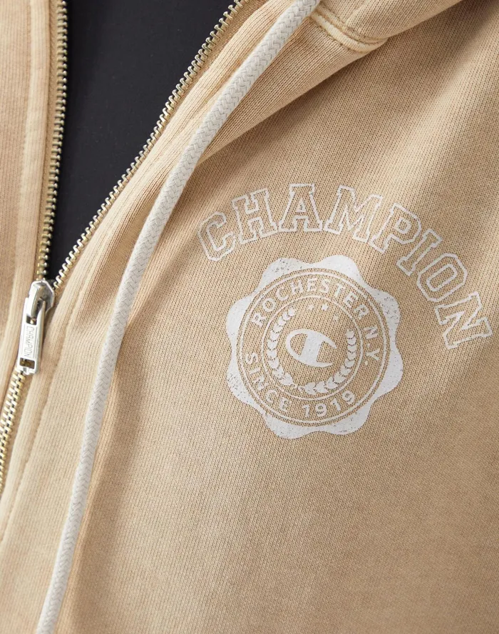 French Terry Sleeveless Hoodie 1919 Rochester Ny Graphic Sun Dye Champagne Frost Women Champion Hoodies and Sweatshirts