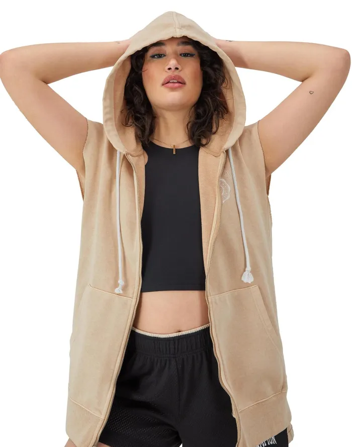 French Terry Sleeveless Hoodie 1919 Rochester Ny Graphic Sun Dye Champagne Frost Women Champion Hoodies and Sweatshirts