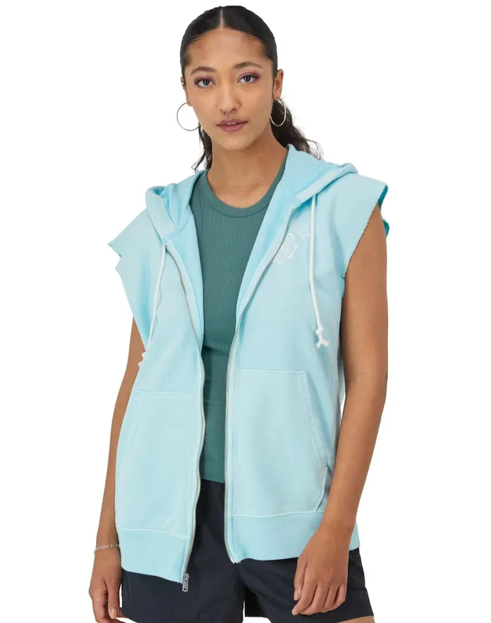 French Terry Sleeveless Hoodie 1919 Rochester Ny Graphic Sun Dye Frosted Turq Women Champion Hoodies and Sweatshirts French Terry Sleeveless Hoodie 1919 Rochester Ny Graphic Sun Dye Frosted Turq Women Champion Hoodies and Sweatshirts