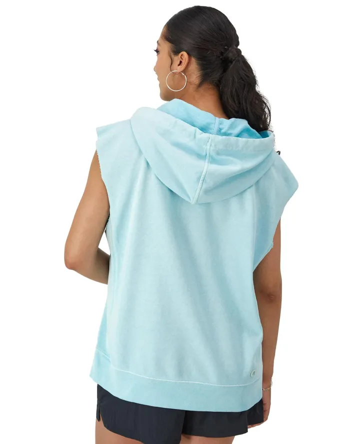 French Terry Sleeveless Hoodie 1919 Rochester Ny Graphic Sun Dye Frosted Turq Women Champion Hoodies and Sweatshirts