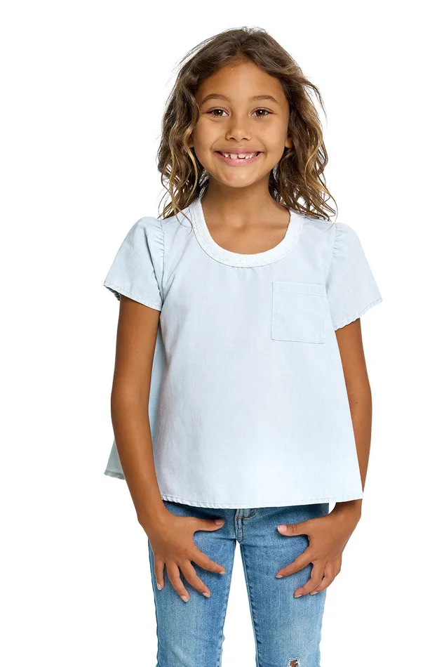 Girls Chaser Brand Heirloom Wovens Puff Sleeve Tee Tops