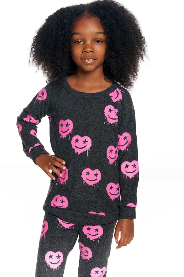 Girls Chaser Brand Smiley Hearts Tops