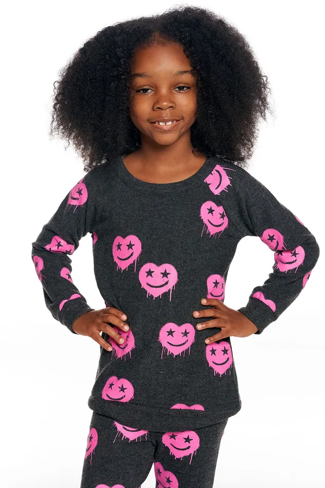 Girls Chaser Brand Smiley Hearts Tops