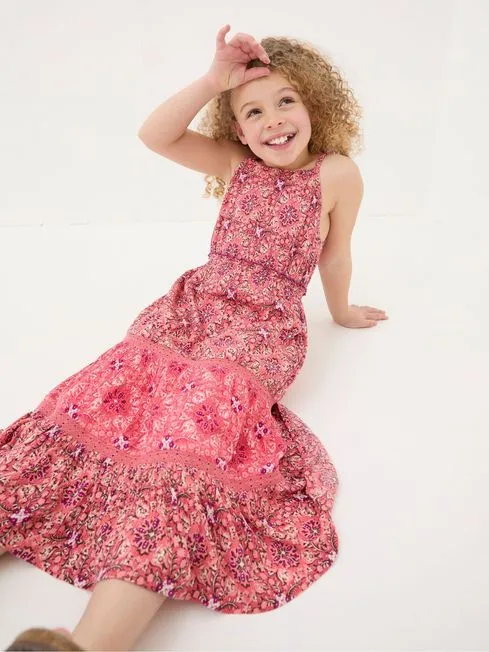 Girls Fatface Dresses Myla Pink Geo Midi Dress Girls Fatface Dresses Myla Pink Geo Midi Dress