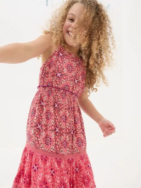 Girls Fatface Dresses Myla Pink Geo Midi Dress Girls Fatface Dresses Myla Pink Geo Midi Dress