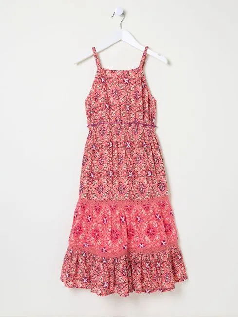 Girls Fatface Dresses Myla Pink Geo Midi Dress Girls Fatface Dresses Myla Pink Geo Midi Dress