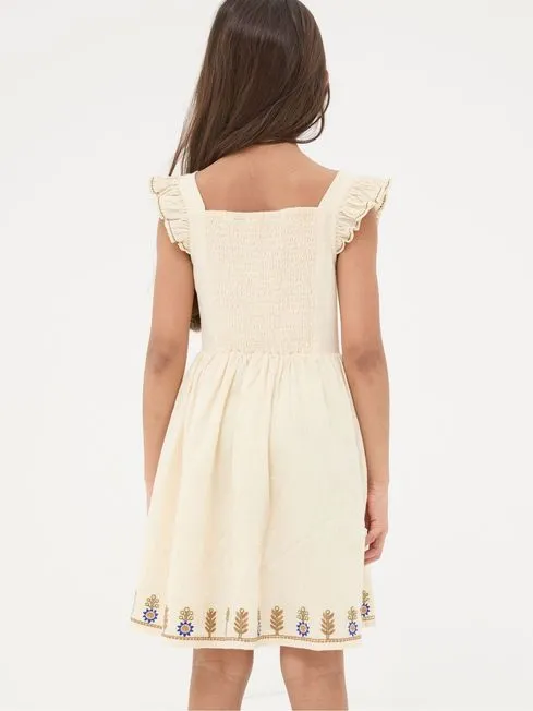 Girls Fatface Dresses Natural Embroidered Strappy Dress