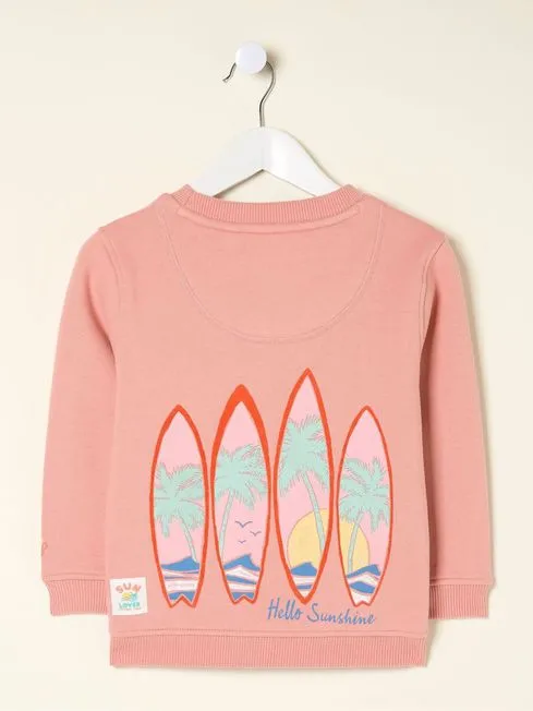 Girls Fatface Sweatshirts and Hoodies Pink Surf Crew Sweatshirt