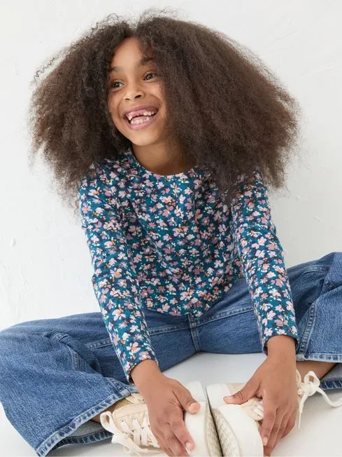Girls Fatface Tops and TShirts Blue Floral Knot T Shirt