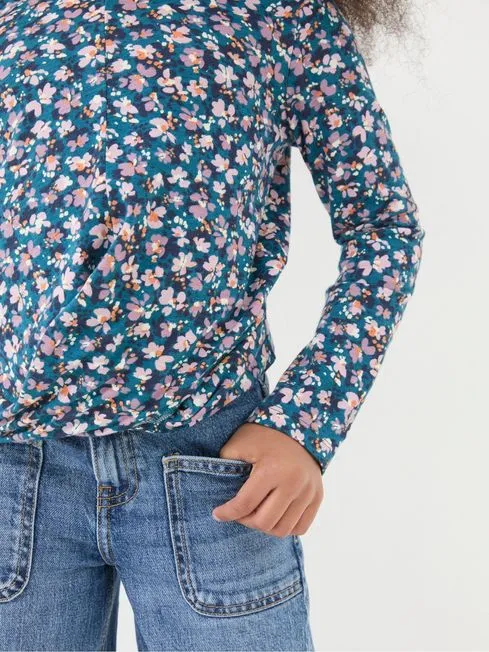 Girls Fatface Tops and TShirts Blue Floral Knot T Shirt