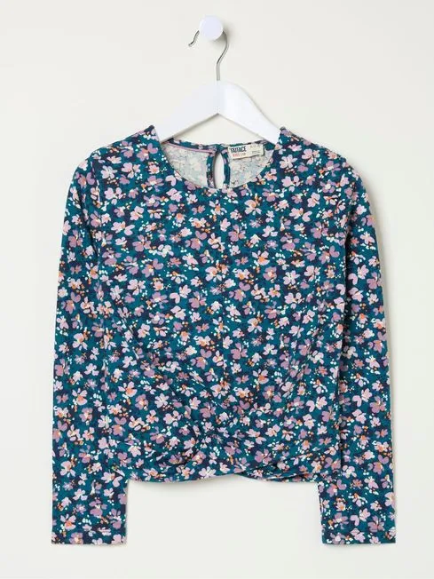 Girls Fatface Tops and TShirts Blue Floral Knot T Shirt