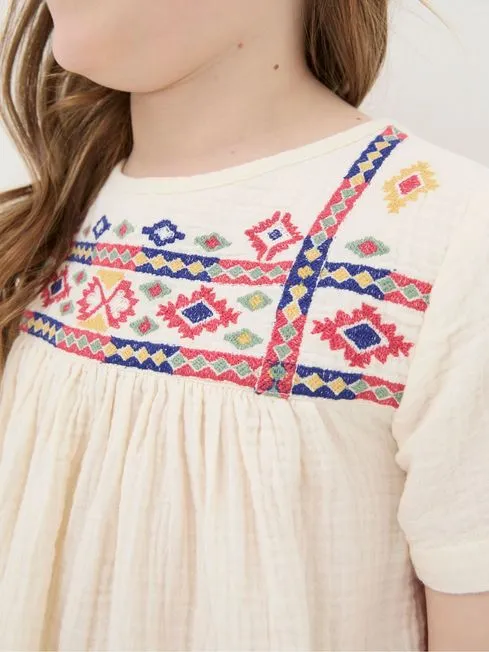 Girls Fatface Tops and TShirts Cream Aztec Embroidered Top Girls Fatface Tops and TShirts Cream Aztec Embroidered Top