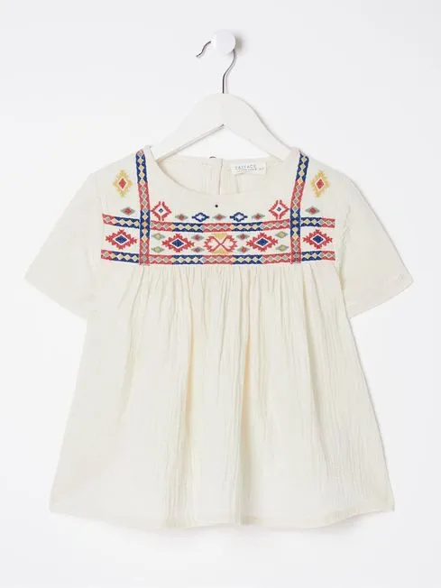 Girls Fatface Tops and TShirts Cream Aztec Embroidered Top Girls Fatface Tops and TShirts Cream Aztec Embroidered Top