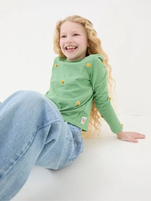 Girls Fatface Tops and TShirts Green Flower Knot TShirt Girls Fatface Tops and TShirts Green Flower Knot TShirt